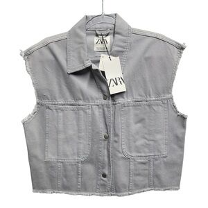 ZARA Pure Cotton Muscle Wedgy Boxy Vest Denim Jeans Jacket
